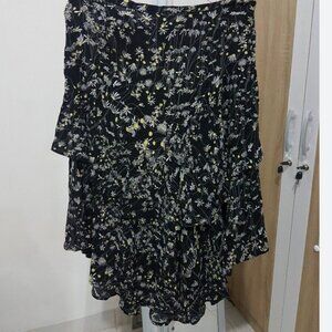 Tiered Handkerchief Midi Skirt in Black Ditsy Floral Daisy Print
